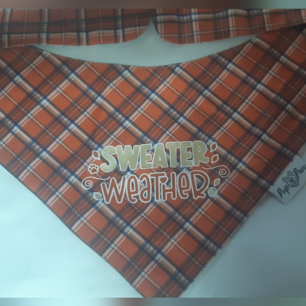 New Never Used Plaid Fall Dog Bandana - Orange and Blue Sweater Weather